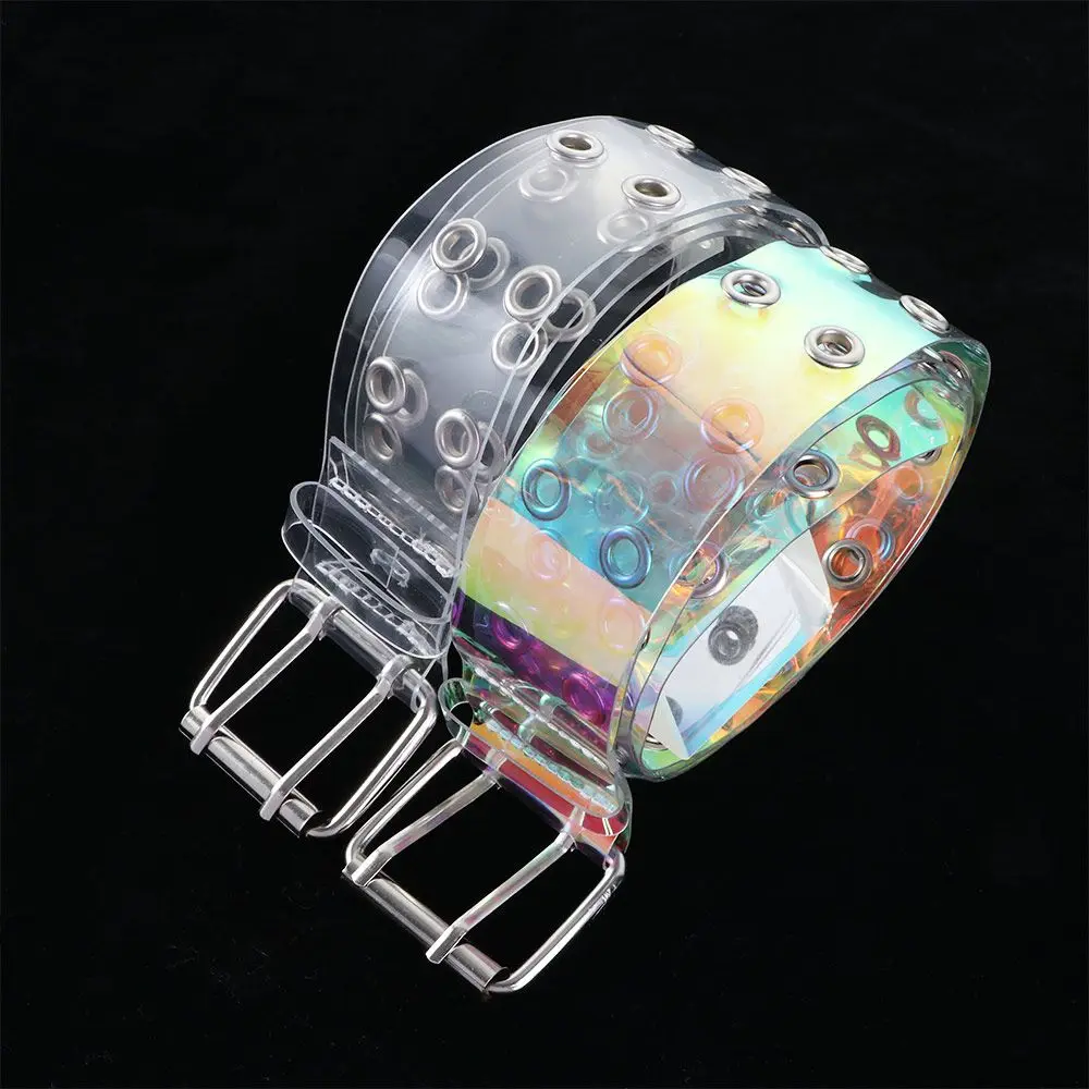 

Transparent Party Pin Buckle Jeans For Women Punk Waist Strap Waistband PVC Clear Belt Two Row