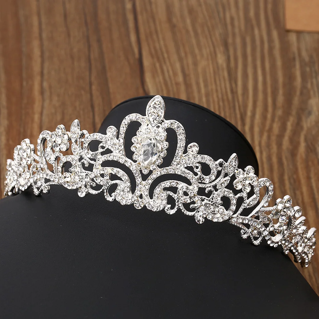 Korean style bridal tiara, big crown wedding jewelry, hair ornament, rhinestone hairband, wedding accessories