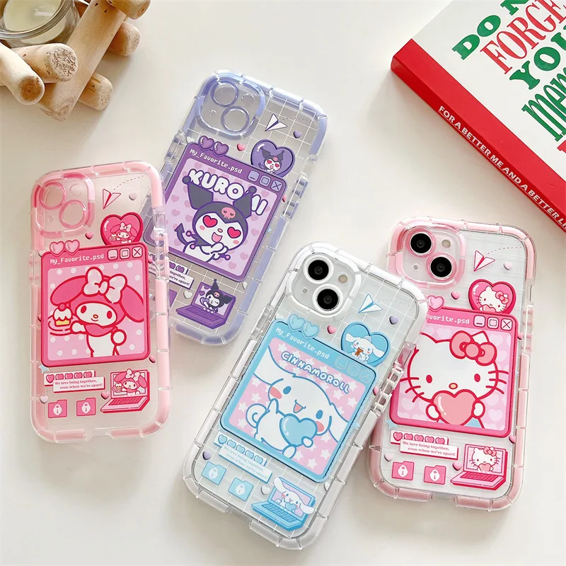 

Sanrio Phone Case Hello Kitty Cinnamoroll for Iphone 14 13 12 11 Pro Max Mini X Xr Xs 7 8 Plus Soft Silicone Transparent Cover