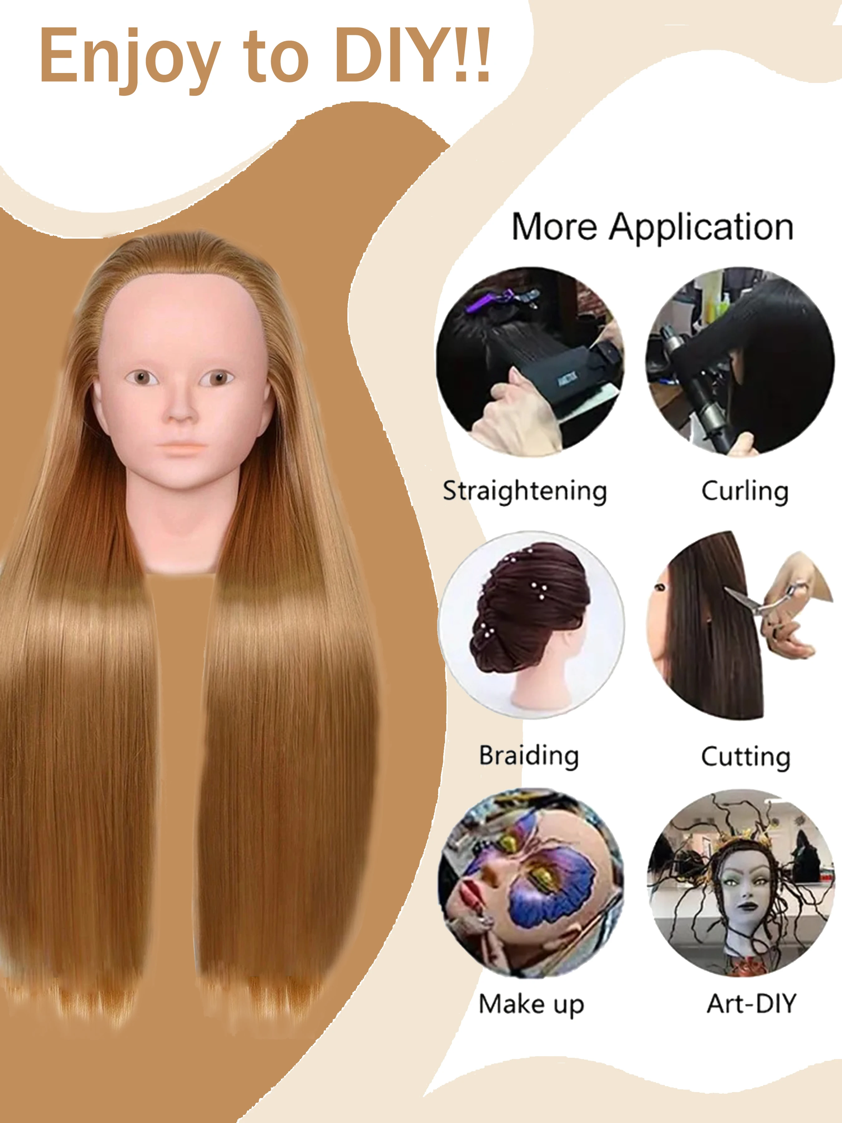 No makeup Mannequin Head Hair Styling Training Manikin Cosmetology Doll Head Synthetic Fiber Hair and stand 2pcs