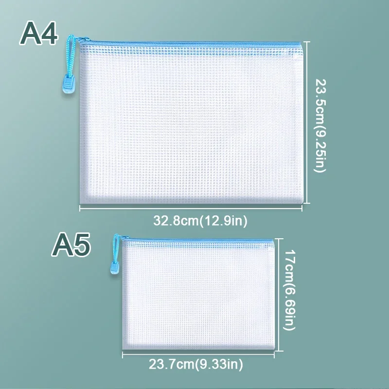 Zipper Mesh Bags A4/A5 Plastic Zipper Bags For Organizing Mesh Waterproof Clear Travel Office Supplies Document