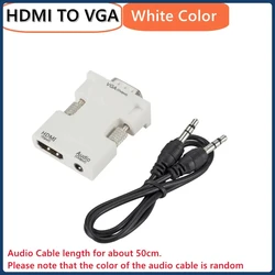 HDMI to VGA Converter with 3.5mm Audio Cable - 1080P HD Adapter (White Color)