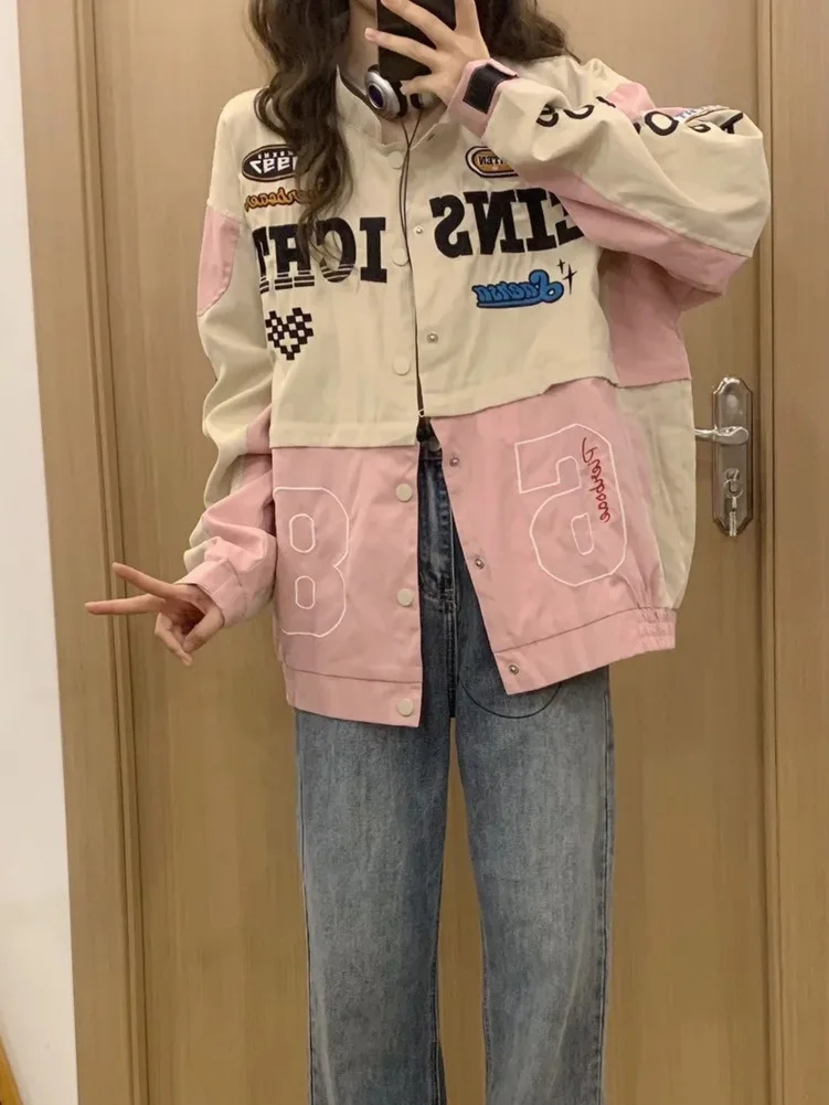 

Women Detachable Y2k Racing Coat Spring Autumn Loose Unise High Street Fashion Brand Motorcycle Casual Bomber Jacket Top