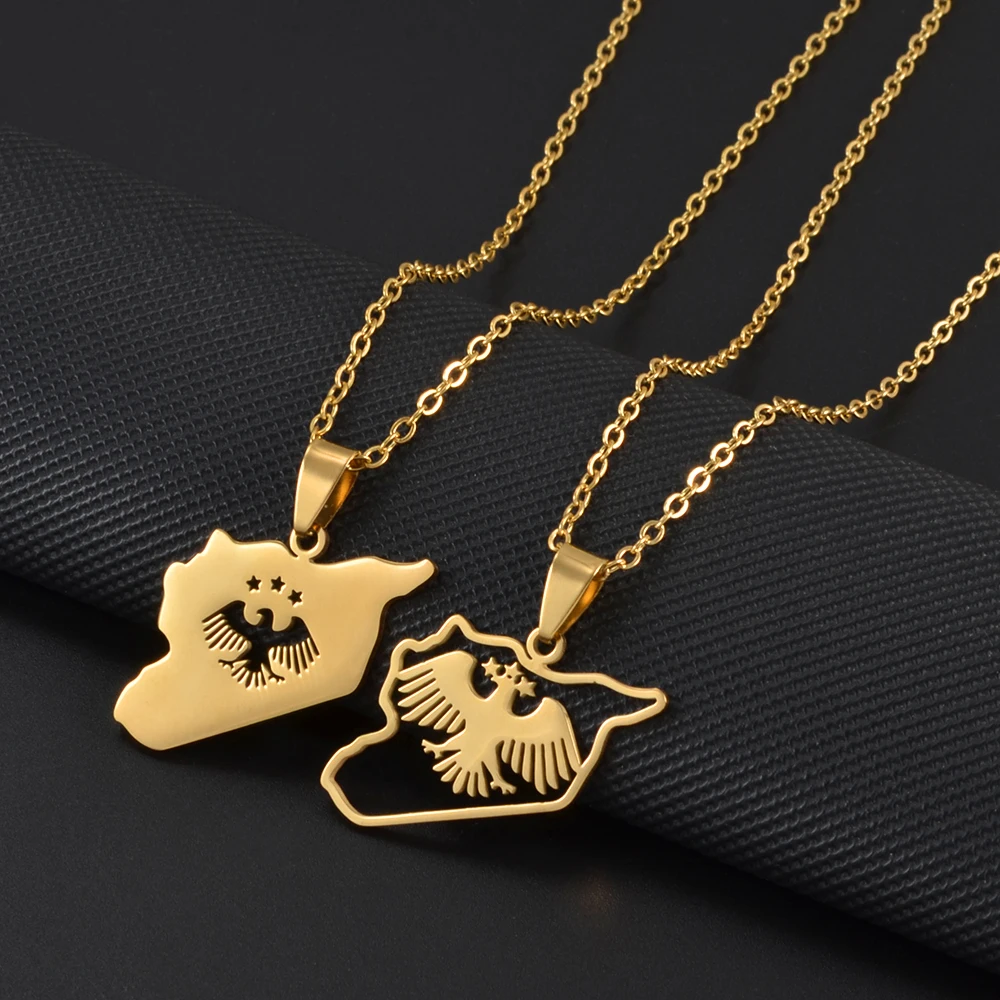 Huangshanshan Syria Arabic Pendant Necklace - Gold Plated Brass, Black Rope Chain, African Amulet Jewelry