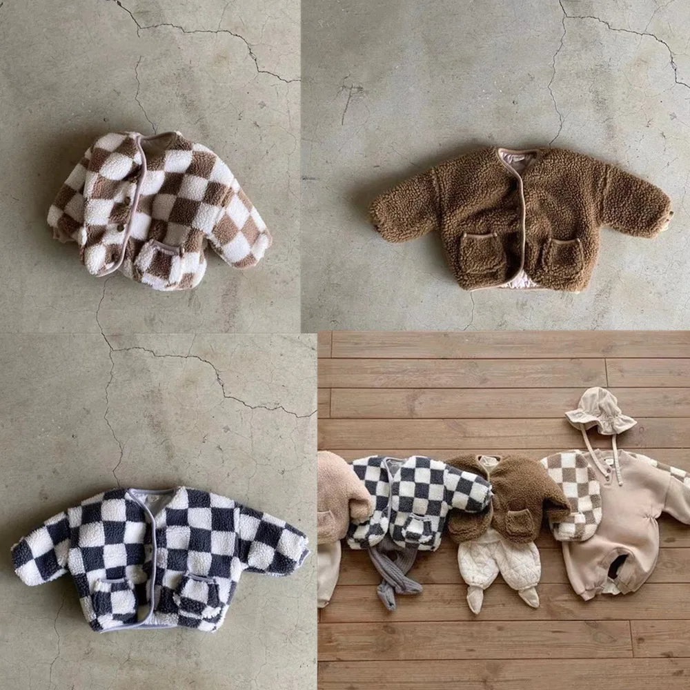 2023 Autumn Winter Plush Baby Coats Baby Thicken Lamb Plush Cotton Jacket For BoysGirls Outdoor Windproof Baby Winter Clothes