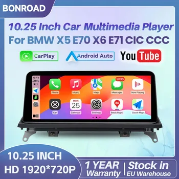 Pantalla táctil inalámbrica BONROAD CarPlay Linux para BMW X5 X6 E70 E71, sistema CCC CIC 2007-2013, reproductor multimedia con MirrorLink, Bluetooth, función de navegación GPS, radio para coche 1