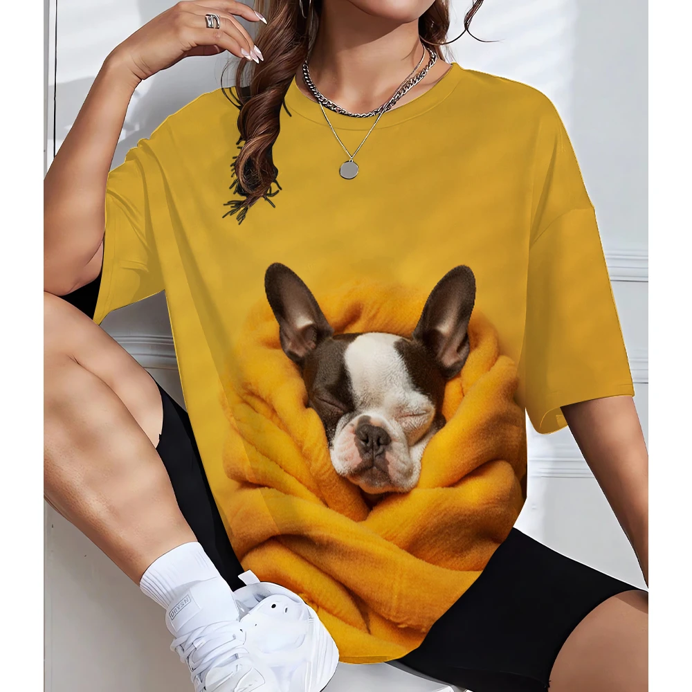 

New Women's T-Shirt, Cute Pet Print Elements, Trendy Short-Sleeved Fashionable Casual Clothing Y2k Large Size Loose T-Shirt