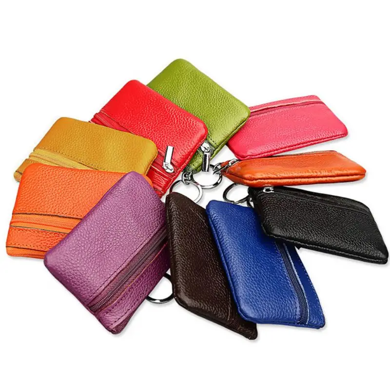 Single Zipper Purse Genuine Leather Female Male Birthday Gift Supplies Small Change Bag for Outdoor Traveling Camping 2