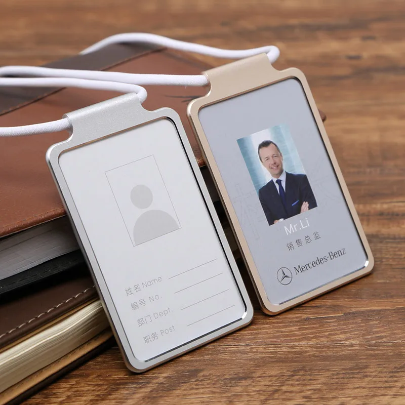 Elegant Aluminum Alloy ID Badge Holder with Lanyard - Luxury Office Accessory