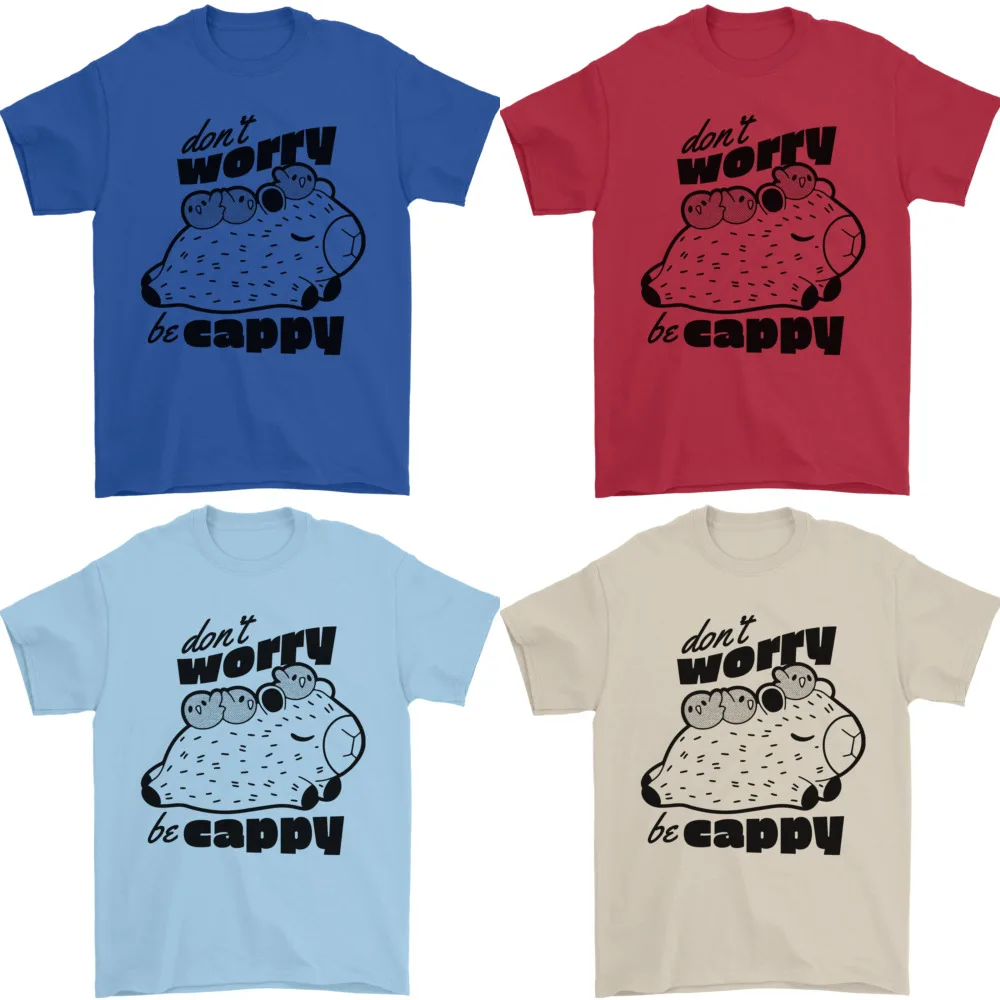 Capybara Dont Worry Be Cappy Mens T-Shirt 100% Cotton_voghion.com