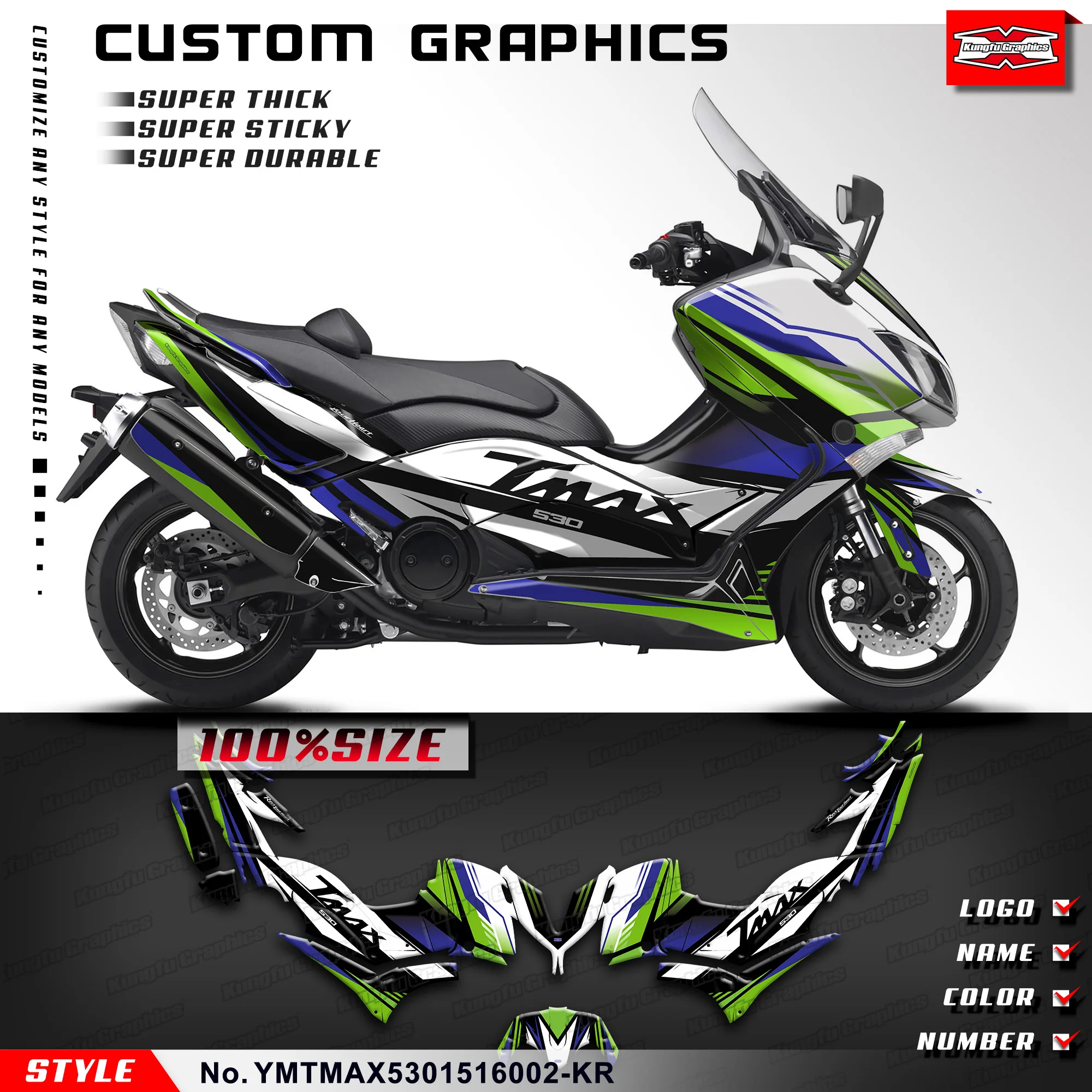 

KUNGFU, графическая клейкая наклейка, комплект для дизайна Yamaha TMAX 530 2015, YMTMAX5301516002-KR