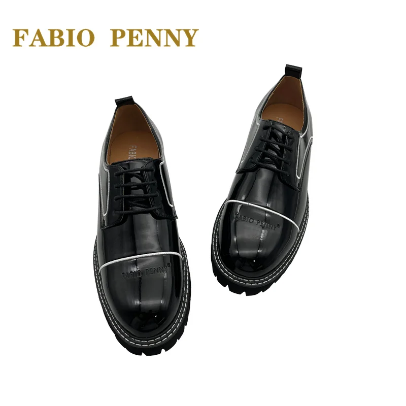 FABIO PENNY summer new men's business formal round head pu thick soled black leather shoes 4