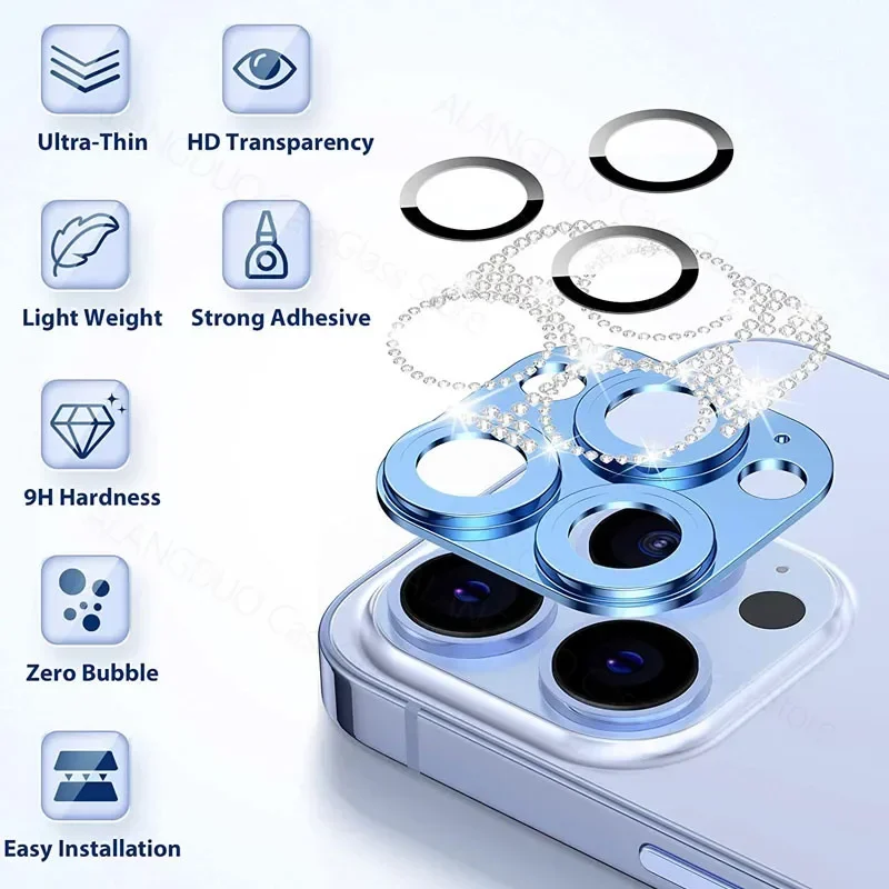 Glitter Rhinestone Camera Lens Protector with Glass Finish