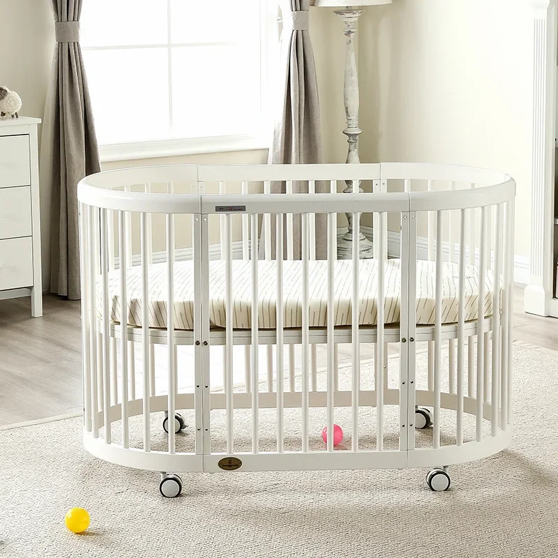 Oval Multifunctional Pine Baby Crib 2