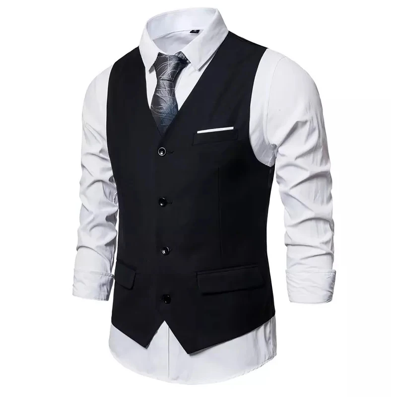 Men's Suit Vest Business Formal Dress Waistcoat Tuxedo Suit Vest for Men Black Blazer Vests V-Neck Single Breasted 3 Pockets