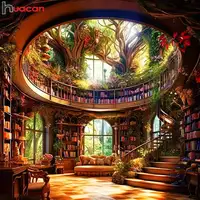 Huacan Diy Diamond Painting Library Scenery Full Diamond Mosaic Landscape Home Art Rhinestone Decoration