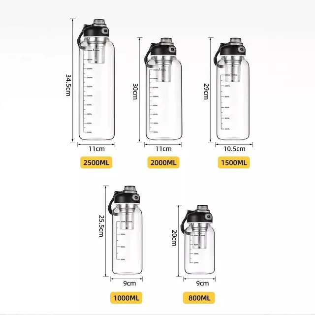 800/2500ml Large Glass Water Bottle with Lock Lid and Direct Drink Spout Reusable Sports Water Bottle for Gym Home Outdoor 6