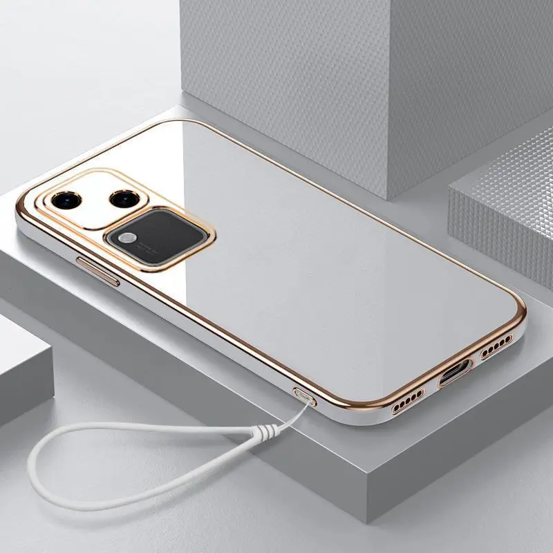 Square Plating Silicone Back Case with Straight Frame - Soft Rubber Protective Cover