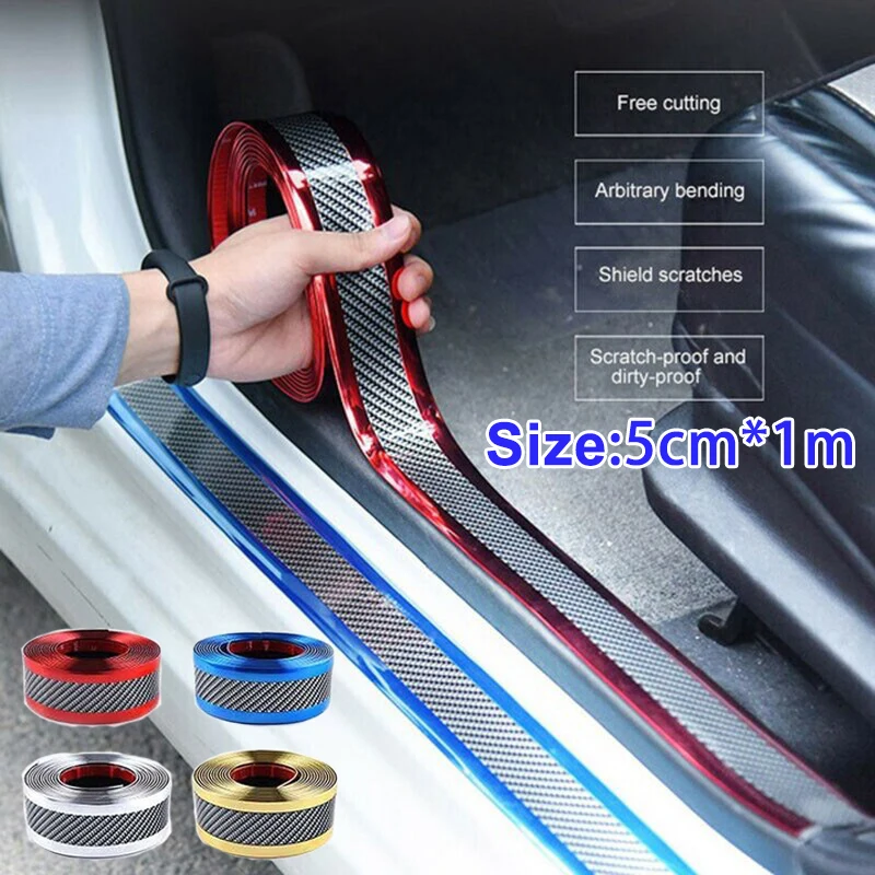 

Length 1M Carbon Fiber Rubber Car Door Sill Sticker Universal Car Bumper Anti-collision Edge Guard Strip (Width:5cm)