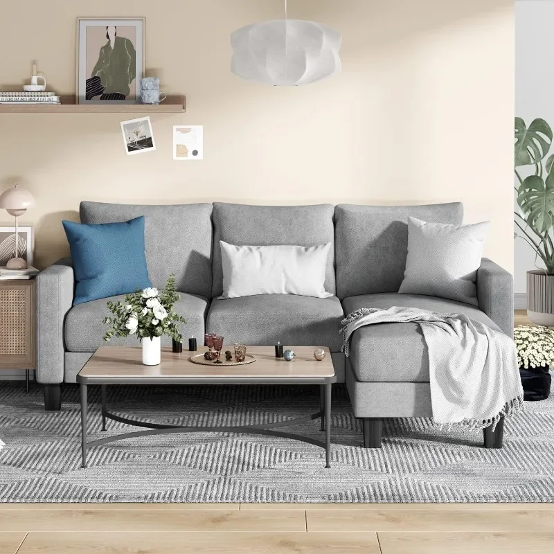 

YESHOMY Convertible Sectional 3 L-Shaped Couch Soft Seat with Modern Linen Fabric, Small Space Sofas for Living Room,GREY