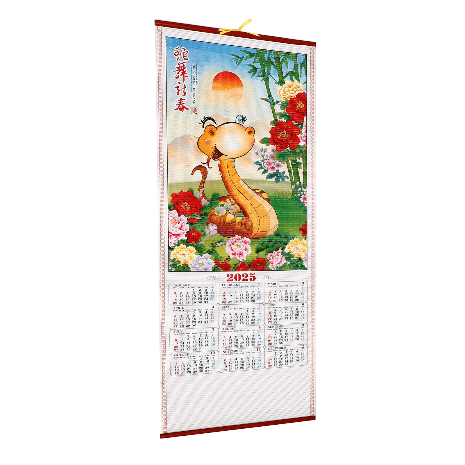 월간 2025 모조 등나무 벽 달력 중국어 조디악 뱀 년 책상 플래너 음력 전통 방 장식 사무실 인쇄