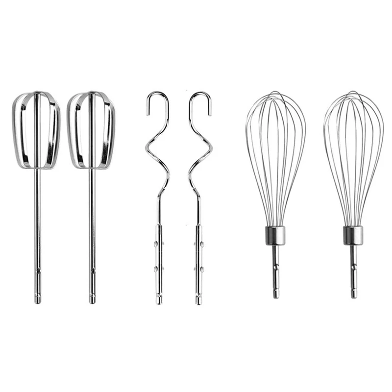 

Stainless Steel Hand Mixer Accessories Set Of 6 For Kitchen Baking (2 Wired Beaters,2 Whisks And 2 Dough Hooks)