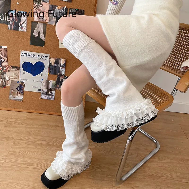 1 Pair Autumn/Winter Retro Spicy Girl Lace Women's Leg Warmers Lolita Girl JK Horn T-shaped Socks Elephant Leg Socks Female