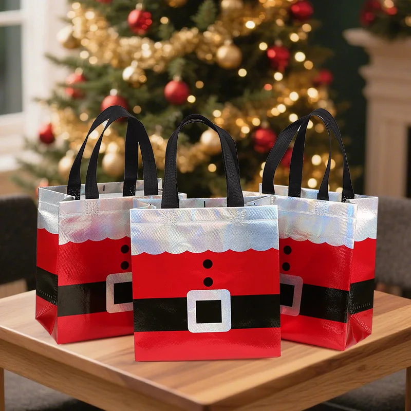 5/10Pcs Christmas Gift Wrapping Bag Santa Claus Non-Woven Tote Bag 2025 Christmas Decoration For Home New Year Kids Gift Favors