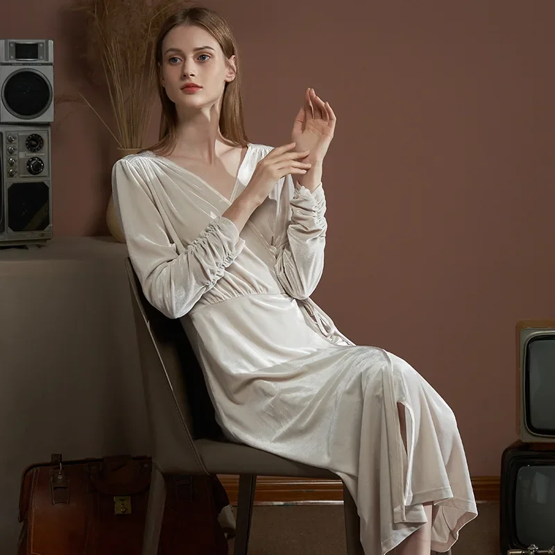 Sleepwear Morning Robe Long Robe Women Fall and Winter Gorgeous Luxury Pajama Dress Long-sleeved Can Be Worn Outside Homewear