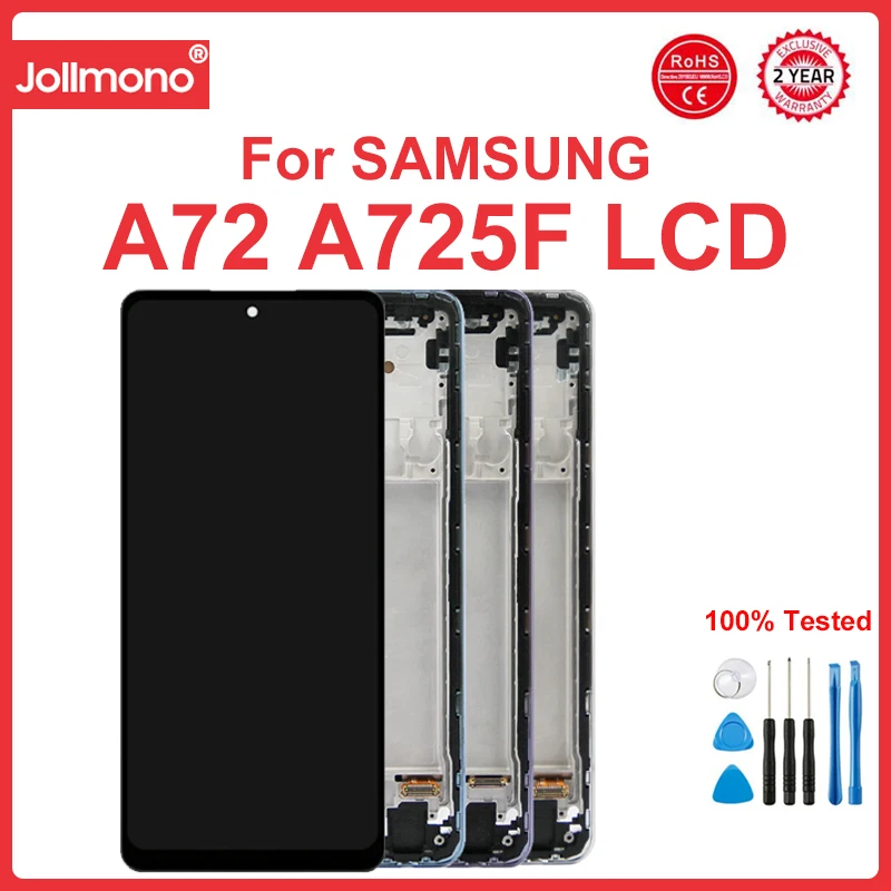 

Super AMOLED A72 Display Screen, for Samsung Galaxy A72 A725F A725F/DS L cd Display Digital Touch Screen with Frame Assembly