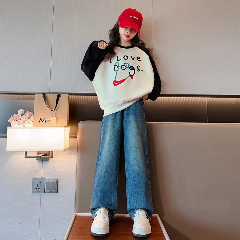 

Свитшот для девочек-подростков, корейский стиль, для осени и весны, Спортивная рубашка контрастной расцветки для школьниц