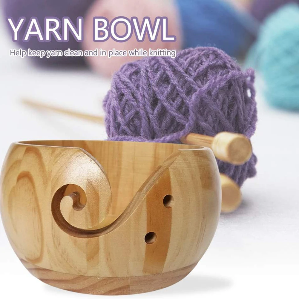 

Wooden Yarn Bowl Round Textile Yarn Wool Storage Bowl Non Slip Crochet Organizer Storage Holder DIY Knitting Crochet Skeins