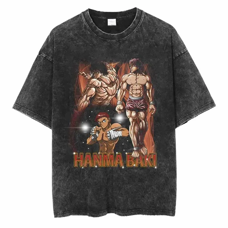 

2024 Cotton Fighting Comics T-shirt Harajuku Oversize Japanese Anime Graphic Print Tshirt Streetwear Hip Hop Vintage Men RY4