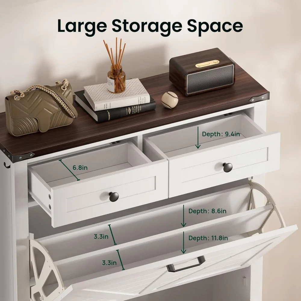 Entryway Shoe Storage,Flip Drawers ,Shoe Storage Cabinet, Shoe Cabinet with Drawer, for Entryway,Freestanding 3