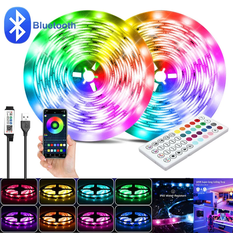 LED Luces Strip Light Color RGB 5050 Music Bluetooth APP TV Backlight for Christmas Room Decoration Neon Lights 10m 15m 20m 30m