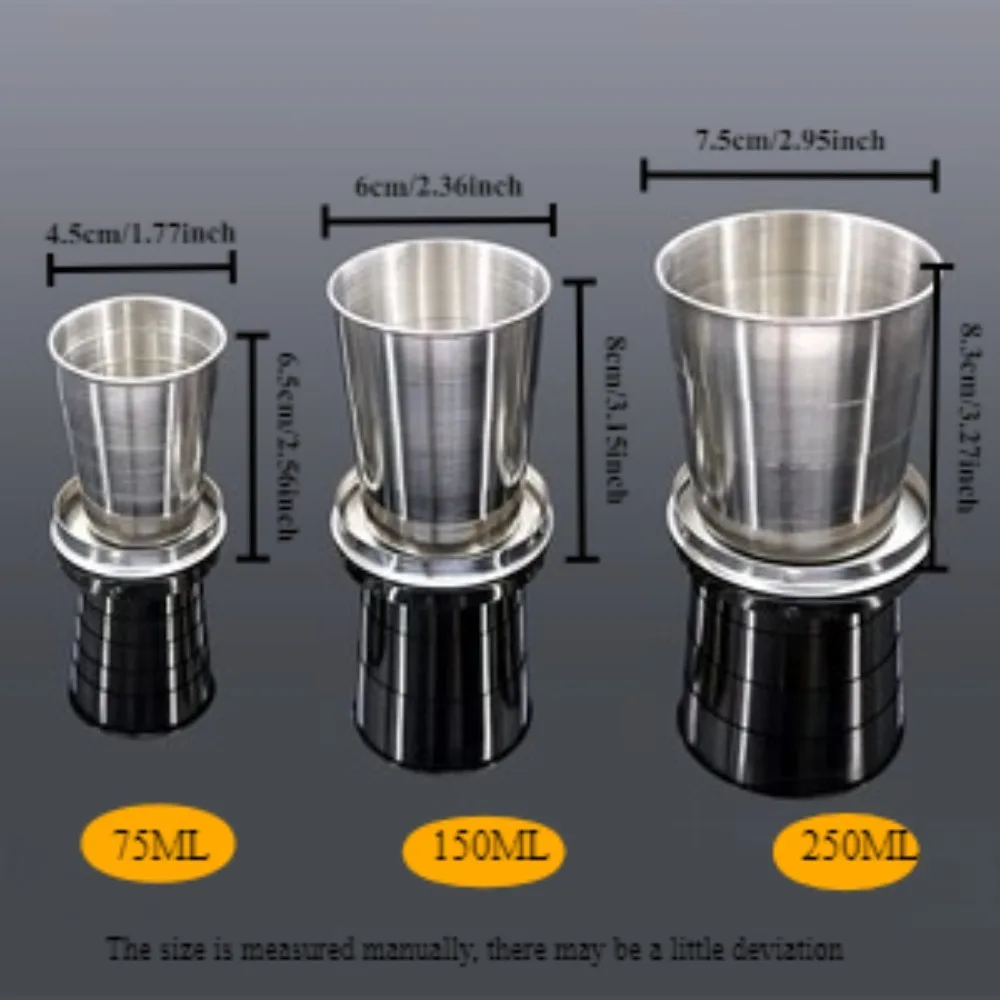 Stainless Steel Folding Cup 250ML Camping Squeeze Cup with Keychain Retractable Outdoor Travel Easy To Carry Metal Water folding cup