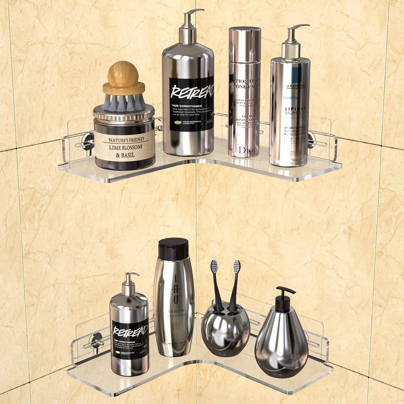 

Acrylic Angle Bathroom Rack Transparent Floating Triangular Storage Rack Non Drilling Soap And Shampoo Rack Shower Rack