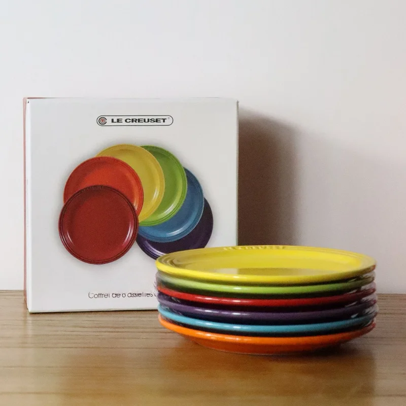 Cool Color Le Creuset Cerc Rainbow Plate Set 6-Piece Home Dining Plate Di Set round ape Enamel Crt French Sle