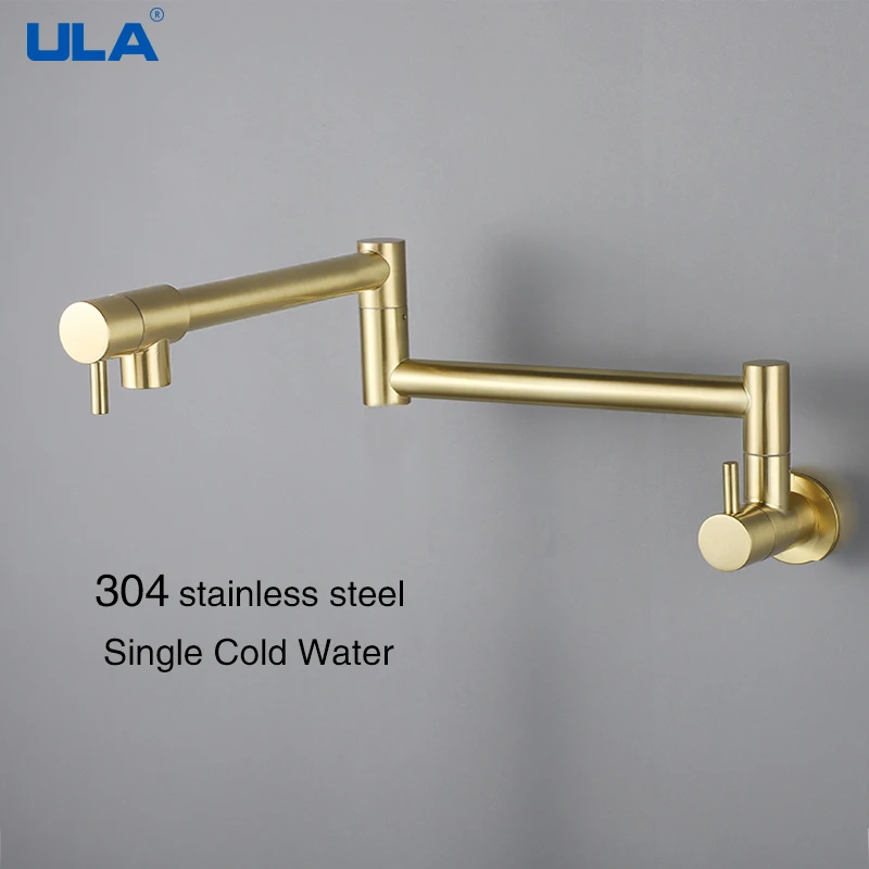 

ULA Stainless Steel Kitchen Faucet Wall Mounted Flexible Kitchen Mixer Single Cold Water Faucet Mixer Sink Tap Kitchen Gold Tap