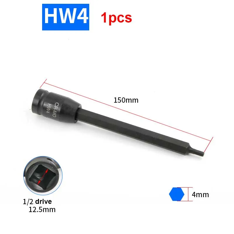 Description Picture 3 of item1pcs150mm Length CR-mo 1/2 Inch Drive Sockets H4-H12 Hex Screwdriver Bit set Hand Tools impact Socket Joint Hexagonal bits