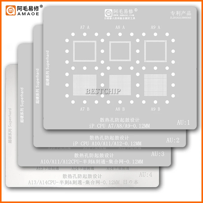 Au1-4 Bga Reballing Stencil Per A7 A8 A9 A10 A10 A11 A12 A13 A14 Cpu Per Iphone 6 6S 7 7P 8 Plus X Xs 11 12 Pro Max Mini 11Pro