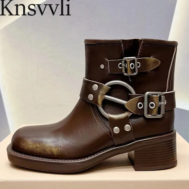 

Square Heels Ankle Boots Women Suede Leather Metal Buckle Punk Shoes Women Casual Short Motorcycle Boots Women Botas Mujer