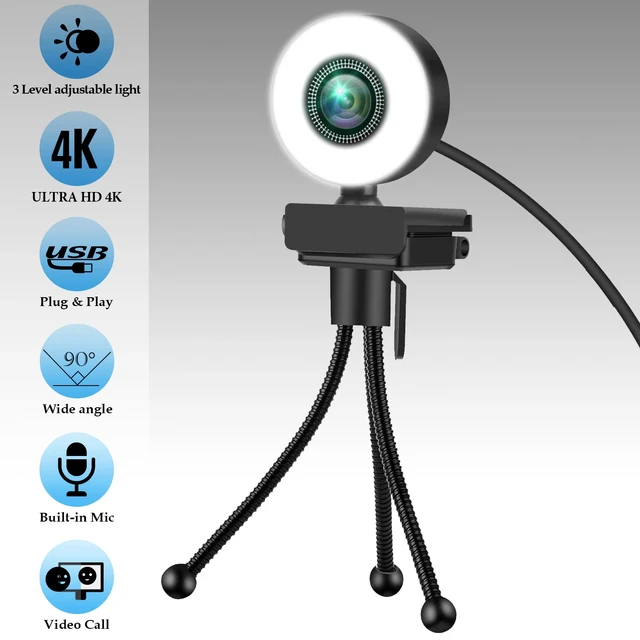 Webcam USB Full HD avec autofocus, double micro intégré et anneau