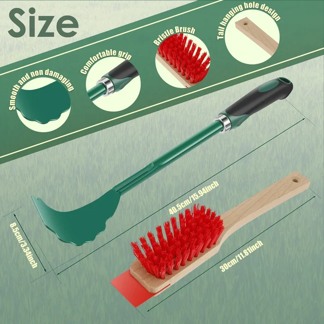 Mower Deck Scraper Deck Cleaner Tool with Stiff Bristle Brush Lawn Mower Longhandle Maintenance Scraper Cleaning Tool for Garden 4