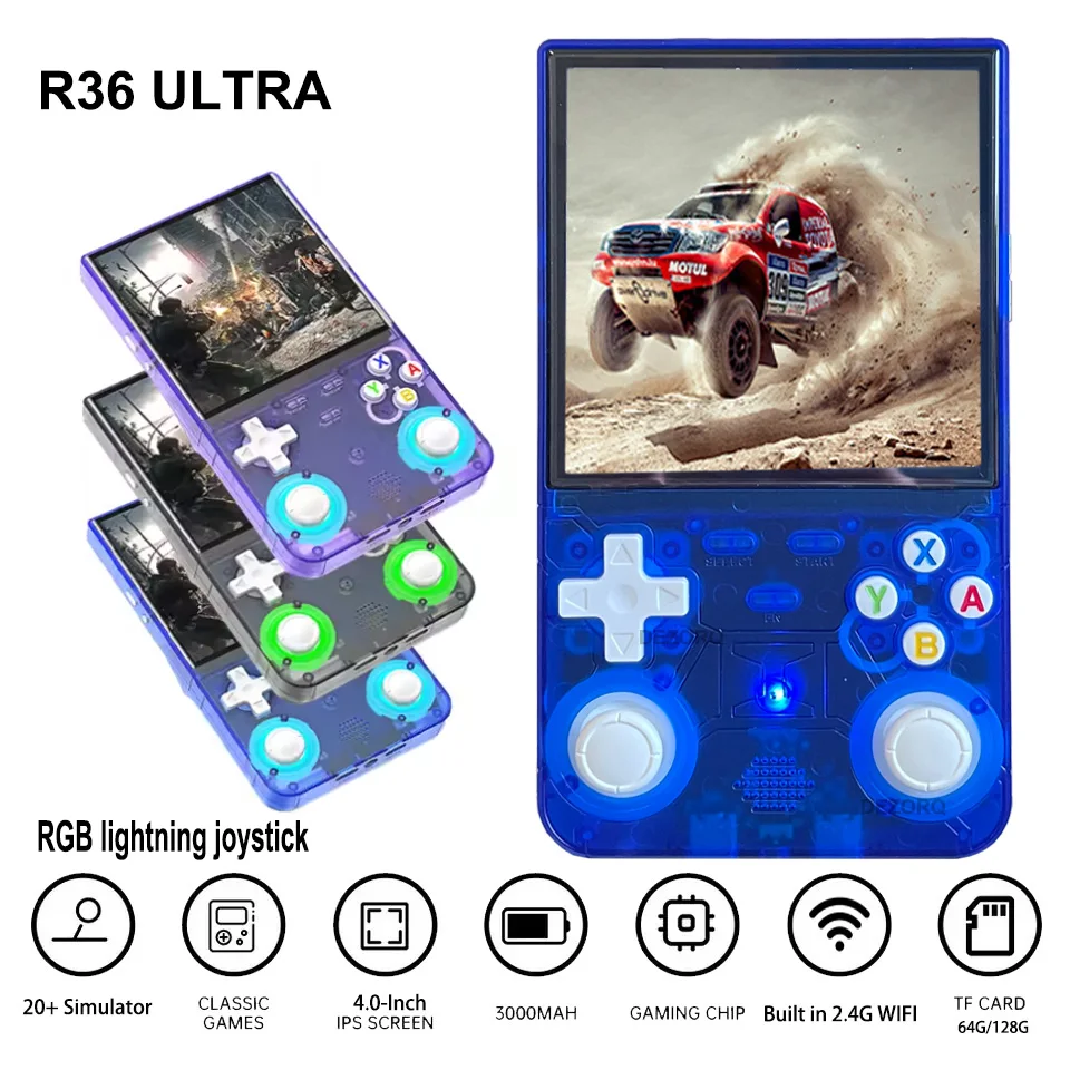 R36ULTRA Retro Handheld Game Console 3000mAh 4.0Inch IPS Screen Portable Pocket Video Game Player 64G/128G Open Source Consoles