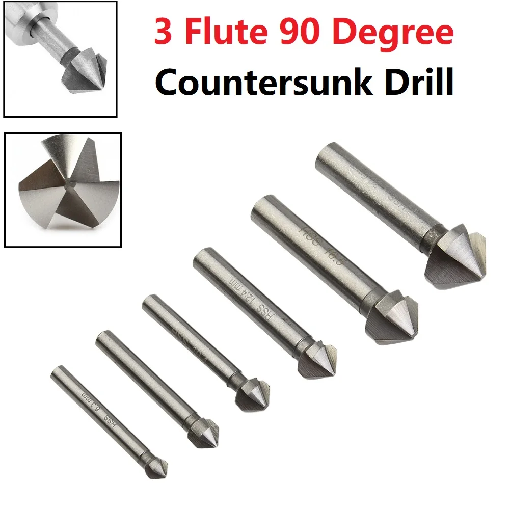 3Flute Countersink Drill Bit 90Degree Chamfering Tools Chamfer Cutter 6.3-20.5mm Chamfering Cutter Wood Metal Hole Drilling