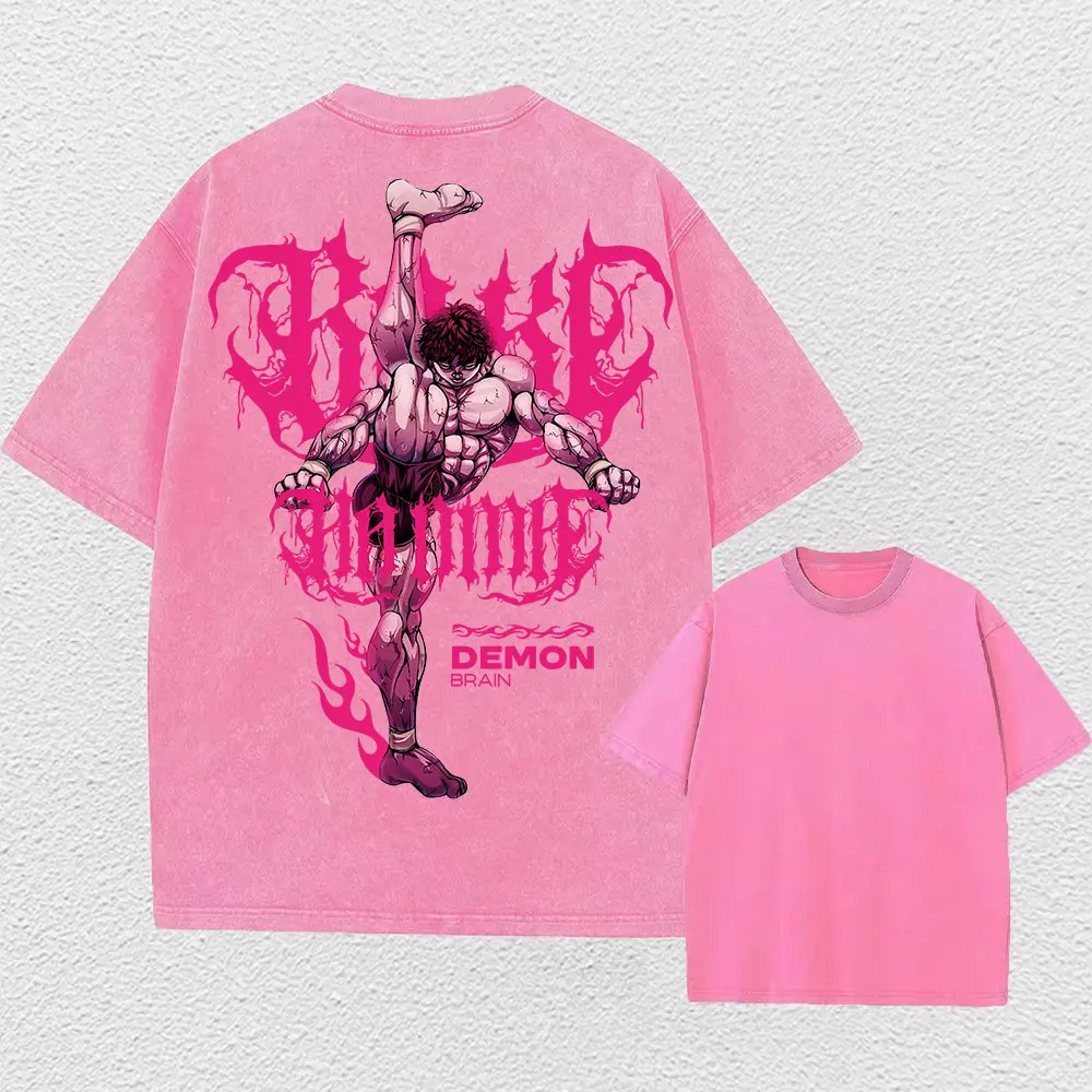 أنيمي باكي هاما مطبوعة غسلها تي شيرت الرجال 100% ا...