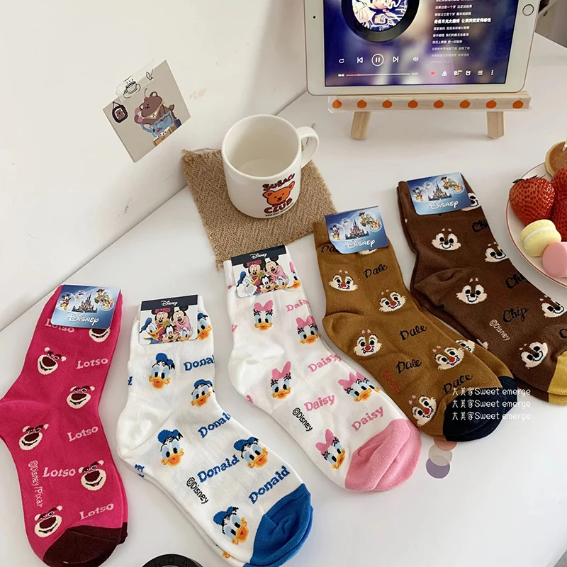 

Kawaii Disney Anime Socks Cute Lotso Daisy Donald Duck Versatile Sweet Cartoon Middle Long Cylinder Cotton Socks Gifts for Girls