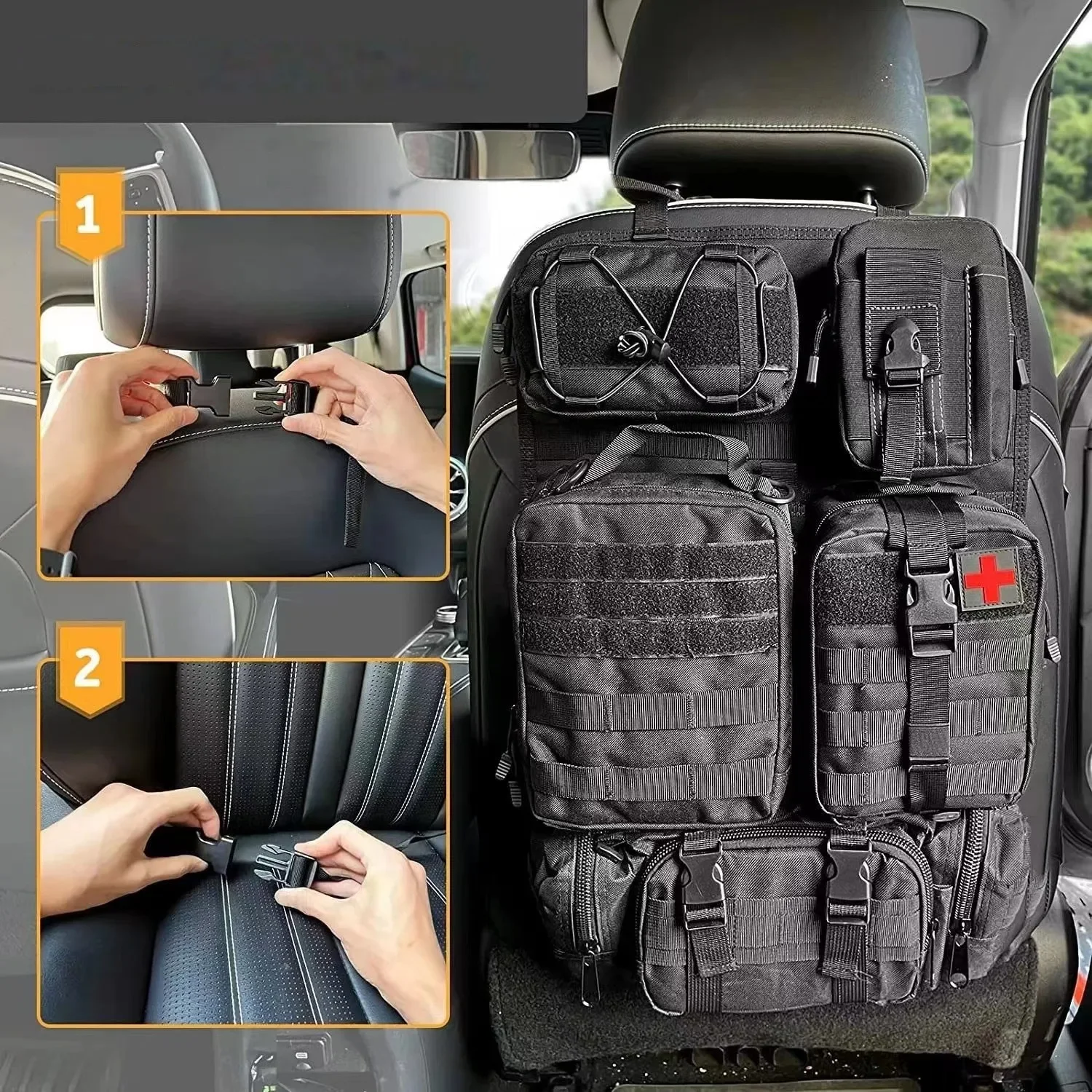 Car Rear Seat Back Storage Bag Multi Hanging Strap Tactical Molle Trunk Bag Organizer Auto Stowing Outdoor Hunting Accessories