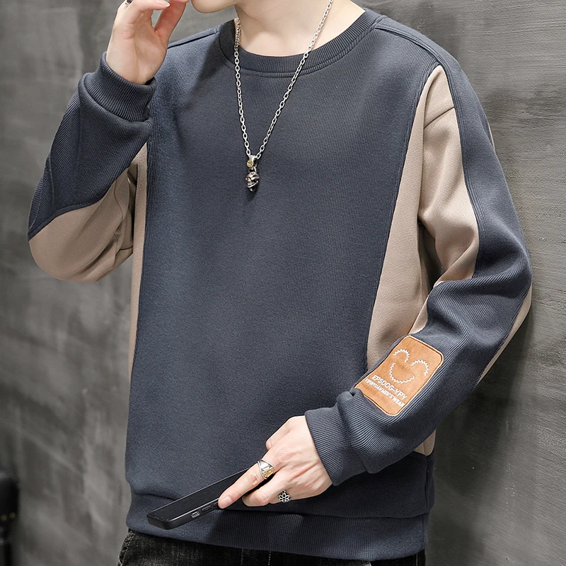 2023 Spring Autumn New Men's Sweatshirts Fashion Patchwork Round Neck Pullover Hoodies Men Youthful Sweatshirt Streetwear